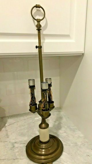 Vintage 3 Socket Brass & Steel Table Lamp Base W Finial – Restoration Parts