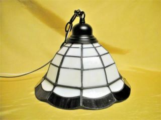 Mission Stained Leaded Slag Glass Lamp Shade Arts & Crafts Style Hanging Light