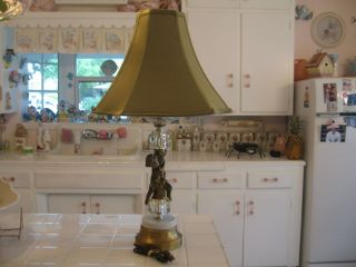Vintage Hollywood Regency Crystal With Gold Metal Cherub Table Lamp Light