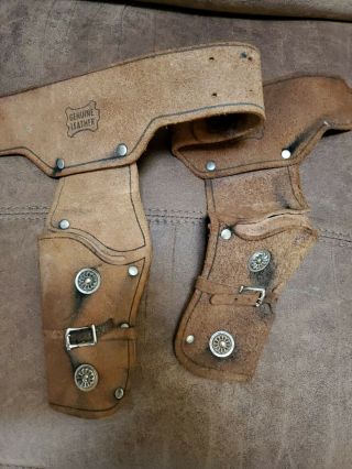 Vintage Kids Holster Double Western Cap Gun Belt Real Leather