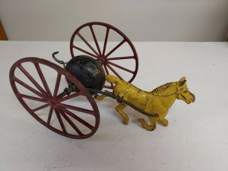 Kenton?? / Hubley?? Cast Iron Horse Drawn Bell Toy - 9 " Long,  Wheels 5 " Diameter