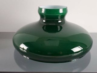 Vintage Emerald Green Cased Glass Student Oil Lamp Shade,  10 " Fitter