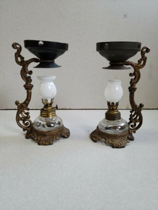 Pair Antique Vapo Cresolene Oil Lamp Cure All Medical Device Miniature 1889