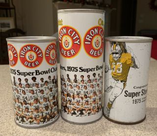Three Vintage Iron City Beer Cans 1975 Pittsburgh Steelers Bowl - Empty
