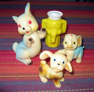 Vintage Baby Squeaky Toys & Avon Baby Elephant Shampoo Bottle Puppy Rabbit Japan