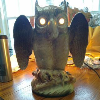 Vintage Kron Owl Lamp Spread Wings And Glowing Eyes Texas Pottery Great