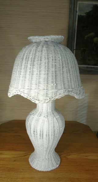 Vintage White Wicker Table Lamp 25 " High