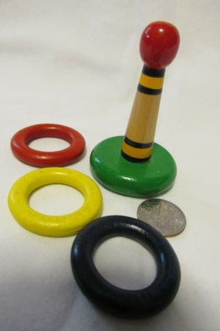 Vintage Small Wood Ring Toss Game Made In Japan,  3 " Tall