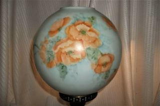 Vintage Large Hand Painted Glass Ball Lamp Shade Blue And Peach Colors