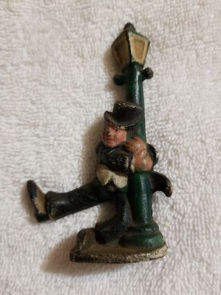 Vintage Cast Iron John Wright Drunk Leaning On Lamp Post/bottle Opener Figurine