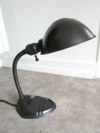 Vintage Art Deco Cast Iron Base Industrial Goose Neck Desk Lamp