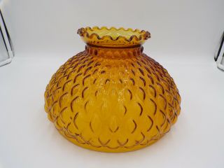Vintage Gwtw 10” Fitter Amber Quilted Glass Hurricane Oil Lamp Shade