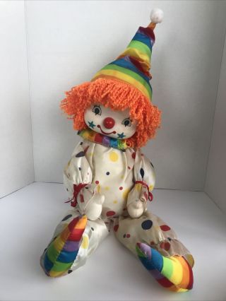 Wind Up Musical Rainbow Clown Doll Plays “it’s A Small World”