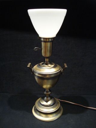 Vintage Art Deco Style Trophy Brass Torchiere Table Desk Lamp Light Glass Shade