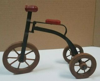 Vintage Miniature Toy Tricycle - Wood & Metal (6.  5 " Tall)