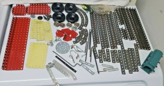 Vintage Gilbert Erector Set With Red Plastic Case Construction Toy