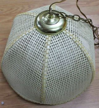 Vintage Wicker Rattan Hanging Swag Lamp Light With Glass Globe