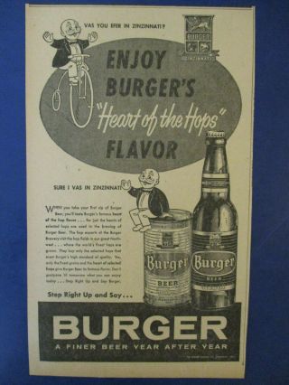 1955 Burger Beer Ad Burger Brewing Company Cincinnati Ohio Brewery