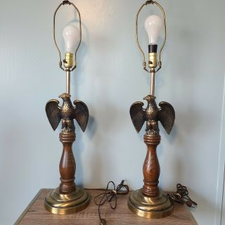 Vintage Brass Maple Military Eagle Table Lamps (2)
