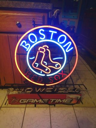 Boston Red Sox Budweiser Game Time Neon Sign Lamp Light Beer Bar 32 " X 30 " X 6 "