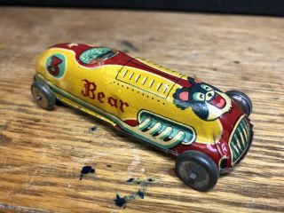 Vintage 1950’s Japan 4” Tin Litho Penny Toy Race Car No.  3 Bear Cub No Driver