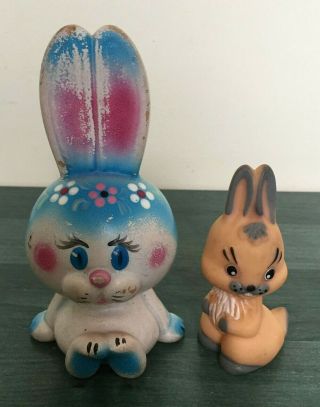 Rare Soviet Vintage Rubber Toy 2 Hares,  Rabbit Ussr Kids Collectible Russia