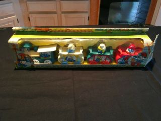 Vintage Smurf Plastic Wind Up Toy Train