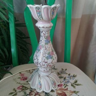 Vintage Shabby Chic Pink Blue Floral Ceramic Table Lamp