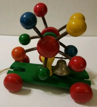 Old Antique Vintage Kouvalias Greece Wooden Pull Toy Bell Colorful Balls Greek