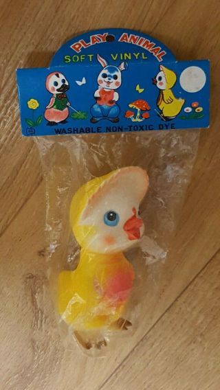 Vintage 1968 Play Animal Duck Yellow Squeak Toy Rubber Vinyl Japan