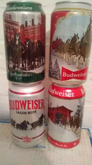 Budweiser 2019 Four Can Set Clydesdale Holiday Stein Christmas Cans Slight Dings