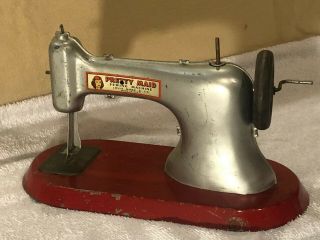 Vintage Metal Marx Pretty Maid Toy Sewing Machine,  Silver Machine With Red Base