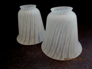Pair Vtg Vianne Hand - Blown Art Glass Lampshade Frosted With White 2 1/4 " Fitter