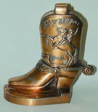 Roy Rogers Cowboy Boot Still Bank Copper Over Cast Metal 5 3/4” High 1950s