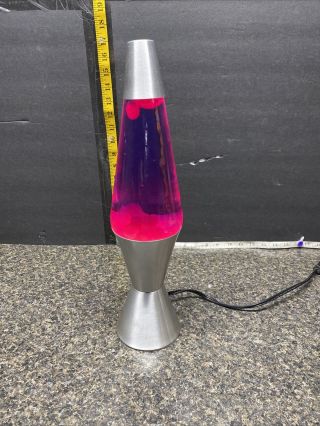 Vintage Lava Lite Lamp 16 1/2” Motion Red/purple Color Liquid Silver Base.