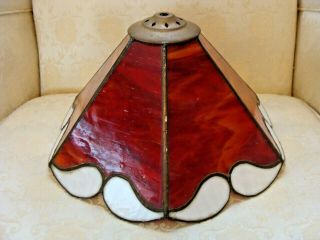 Vintage Tiffany Style Red Stained Slag Glass Lamp Shade 11.  5 " Wx8 " H