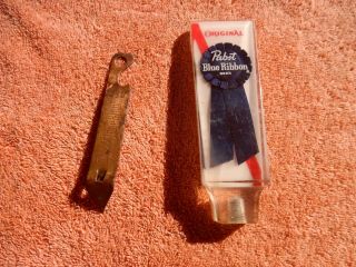 Vintage Pabst Blue Ribbon Beer Lucite Tap Marker Handle W/pabst Can Opener