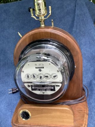 Vintage / Antique Electric Meter Table Lamp / Steampunk / With Clock