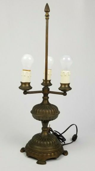 Vintage 3 Arm Brass Candlestick Candelabra Footed Table Lamp Victorian Gothic