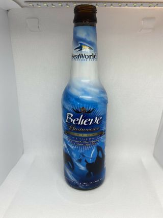 Usa Glass Beer Bottle Budweiser Brewing Seaworld Believe Orca Anheuser - Busch