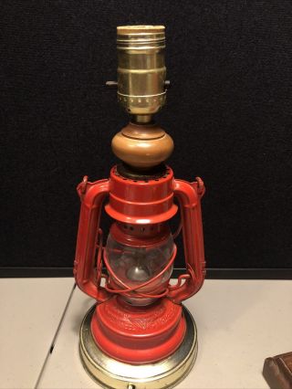Vintage Winged Wheel 350 Oil Lantern Converted To Electric Table Lamp Red 12”