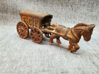 Vintage Cast Iron Ice Wagon With Horse Horsedrawn Arcade Kenton Hubley