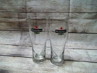 Set Of 2 Heineken 20 Oz.  Beer Glasses Red Star Logo W/etched Logo On Back 7 1/4 "
