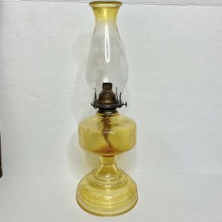 Vintage Yellow Glass Oil Lamp With Chimney P&a Ridson Eagle 18.  5”