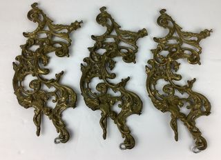 3 - Antique Cast Brass Chandelier Lamp Arms Parts & Repair 11.  25”