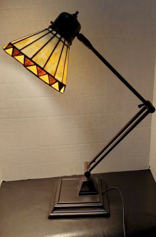 Vintage Tiffany - Style Bronze Desk Lamp 24 " Tall Glass Lamp Shade