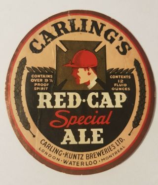 Old Beer Label From Canada/the Carling - Cuntz Breweries,  Red Cap Special Ale