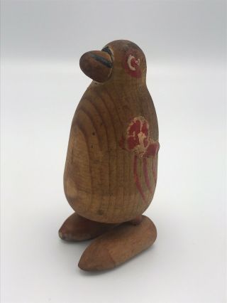 Vintage Folk Art Wood Ramp Walker Toy Penguin Hand Painted & Carved