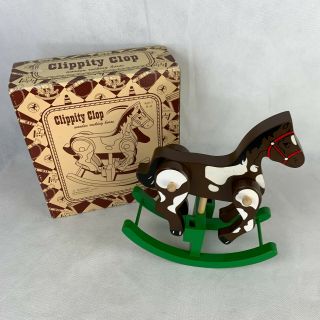 Vintage Schylling Clippity Clop Wooden Rocking Horse 9 " X 10 "