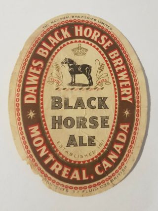 Old Beer Label From Canada,  Dawes Black Horse Brewery,  Montreal Canada